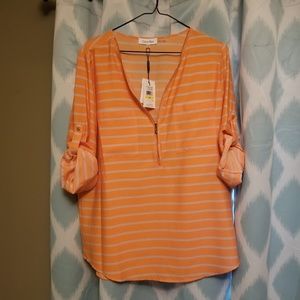 Peachy Orange Calvin Klein Zipper Blouse